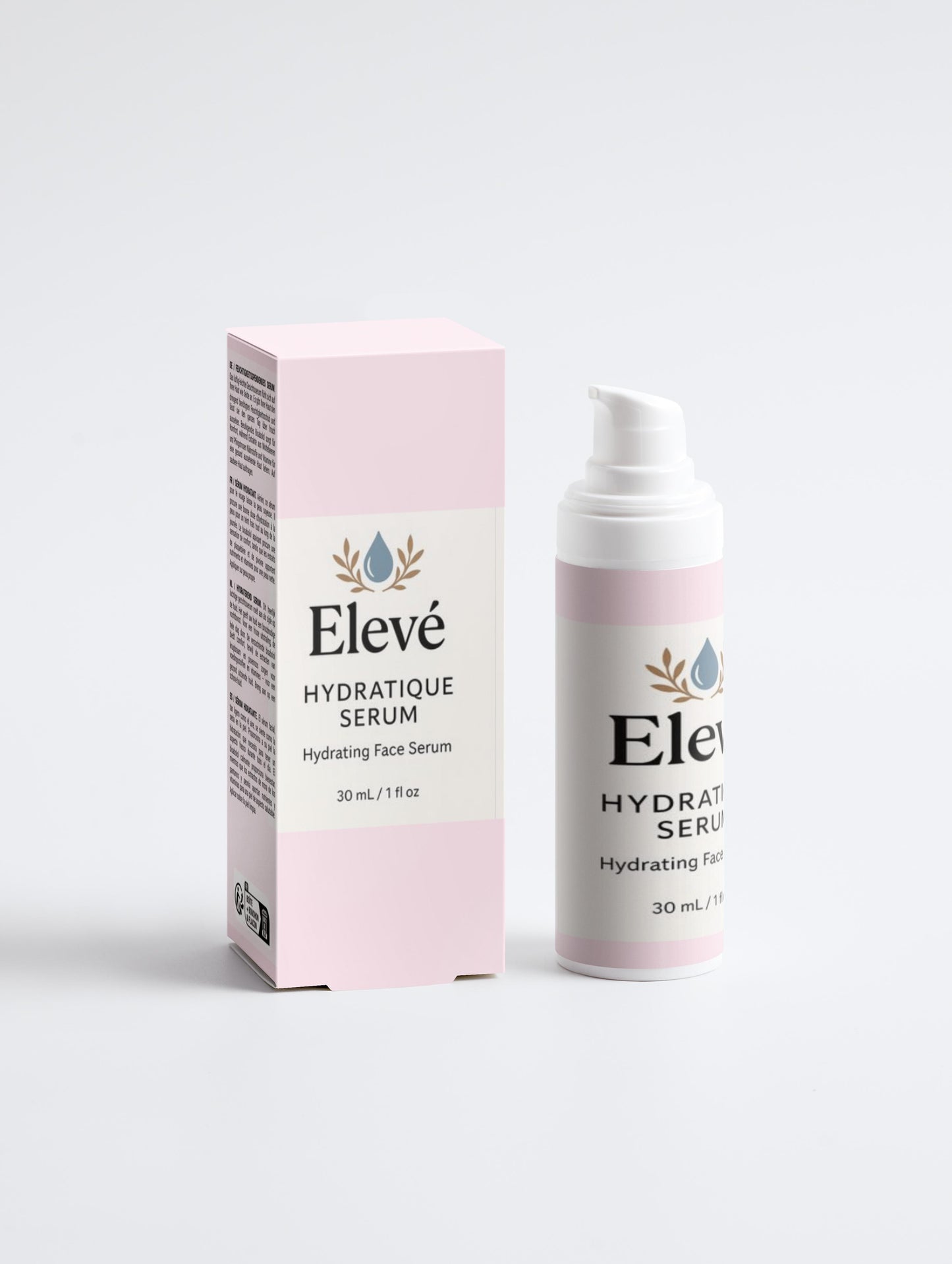 Hydratique Serum Flasche auf weißem Hintergrund, feuchtigkeitsspendend, für strahlende, ebenmäßige Haut.