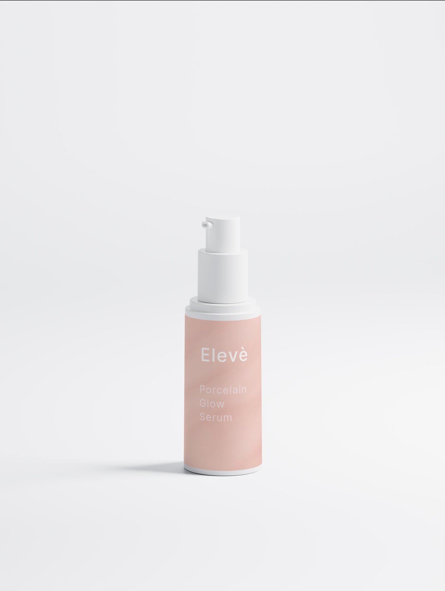 Elevè Glow Porcelain Serum. Hinter eine weißen schlichten Hintergrund.