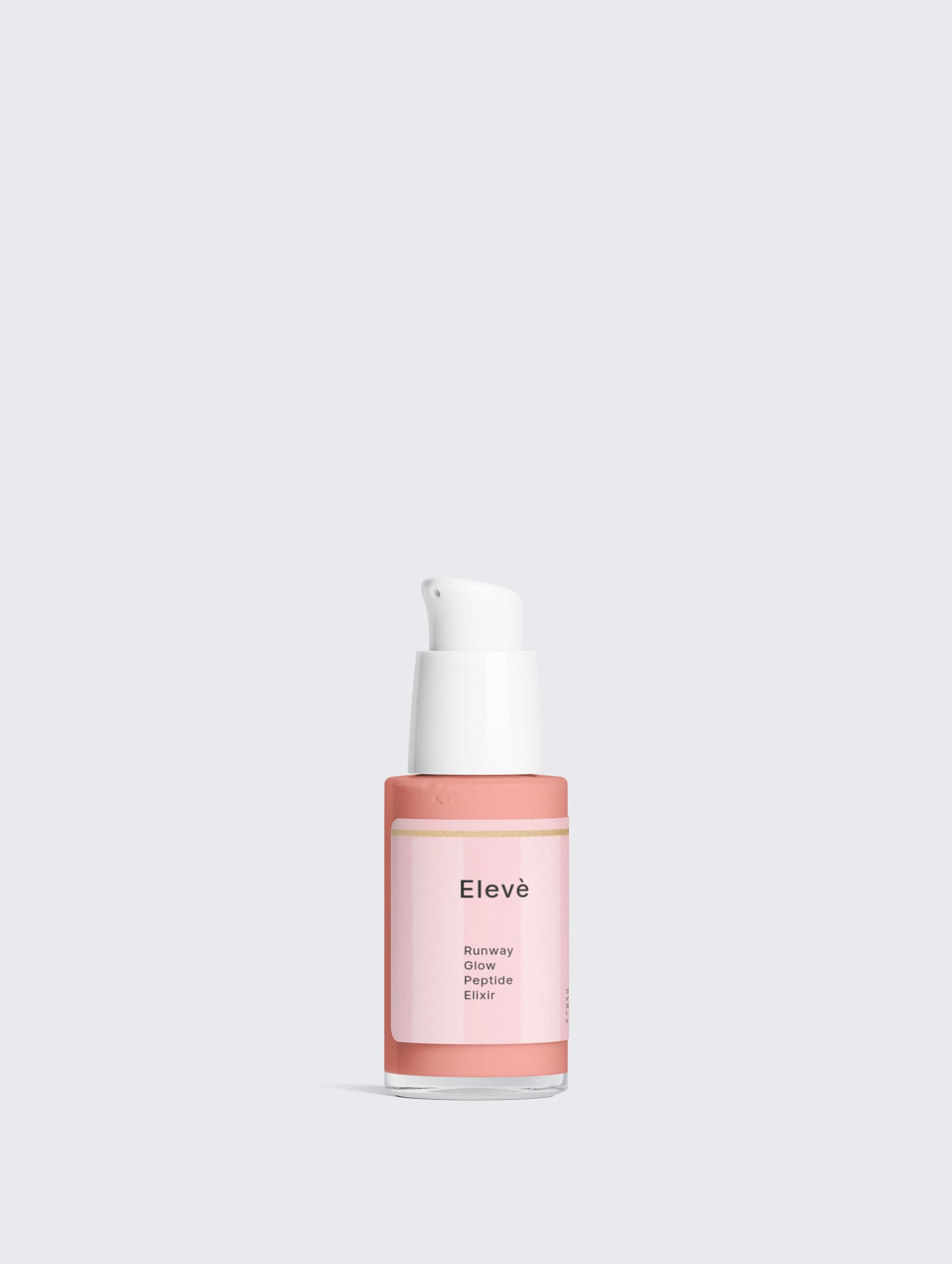 Elevè Peptide Serum Flakon. Vorderseite vor weißem Hintergrund-luxuriöses Anti-Aging- Serum mit Peptiden, Hyaluronsäure und Ginkgo-Extrakt für glattere,straffere und prallere Haut.