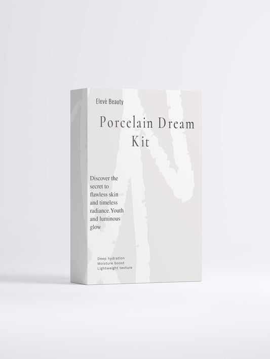 Elegante Verpackung des Porcelain Dream Kits - luxuriöses Beauty - Set für strahlende Porzellanhaut
