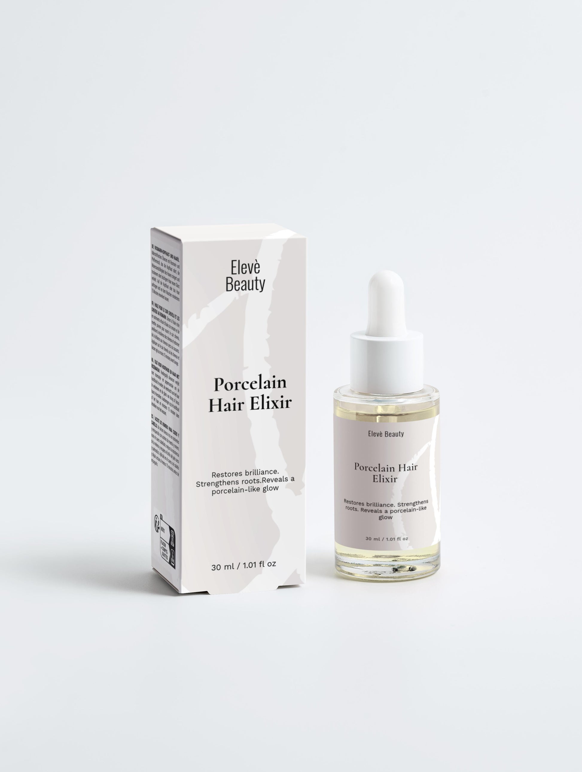Elevè Porcelain Hair Elixir - luxuriöses Haaröl für seidigen Glanz und gepflegte Längen. Haare wie Seide. 