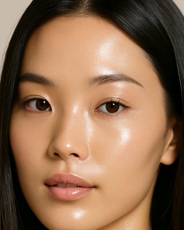 Strahlender frischer Blick von einer asiatischen Schönheit mit dem Glow Veil Eye Serum von Elevè. 